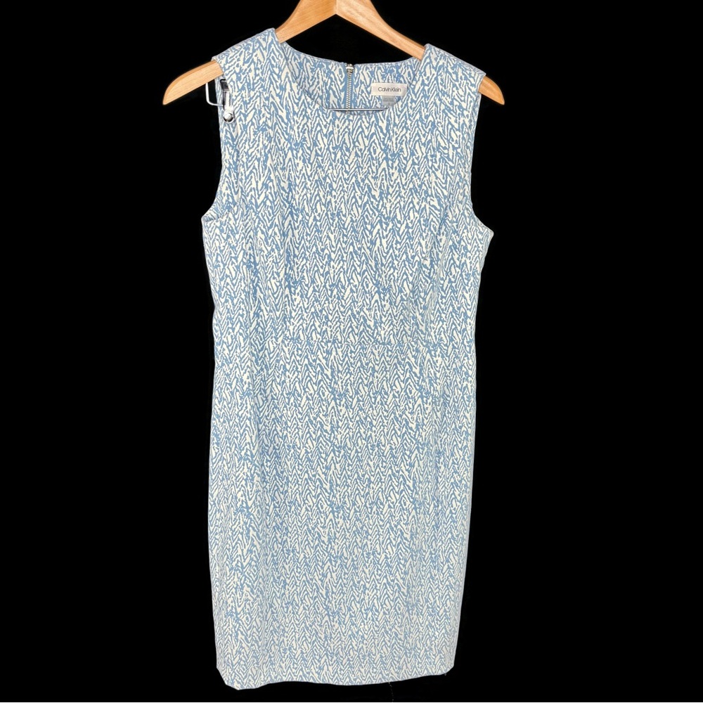 Calvin Klein Light Blue and White Sleeveless Midi Dress